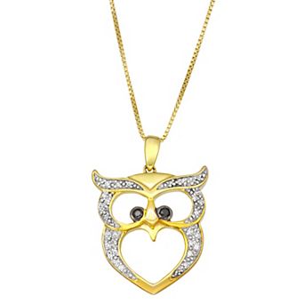 HDI Sterling Silver 1/10 Carat T.W. Black & White Diamond Owl Necklace