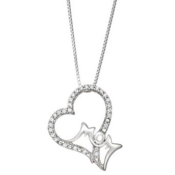 HDI Sterling Silver 1/8 Carat T.W. Diamond "Mom" Heart Necklace
