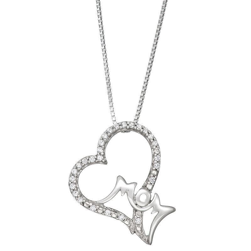 Sterling Silver 1/8 Carat T.W. Diamond Mom Heart Necklace, Womens, Wh