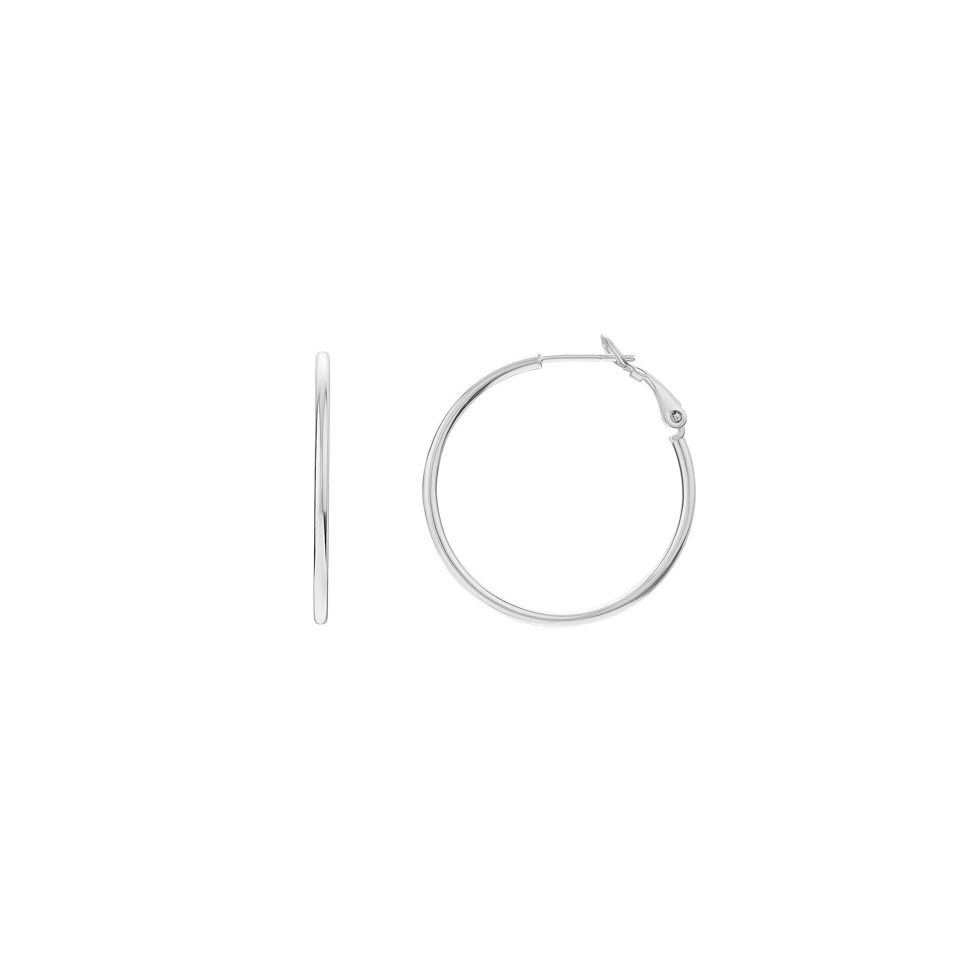PRIMROSE Sterling Silver Tube Hoop Earrings, Womens, Size: 30MM