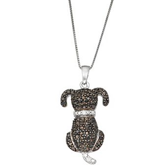 HDI Sterling Silver 1/10 Carat T.W. Black & White Diamond Dog Necklace