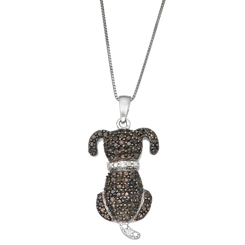 Sterling Silver 1/10 Carat T.W. Black & White Diamond Dog Necklace, Womens
