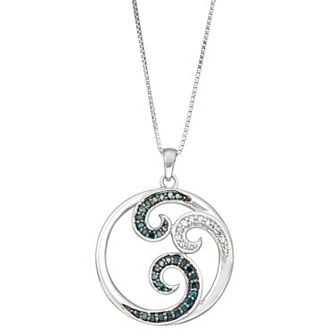 HDI Sterling Silver 1/4 Carat T.W. Blue & White Diamond Circle Necklace