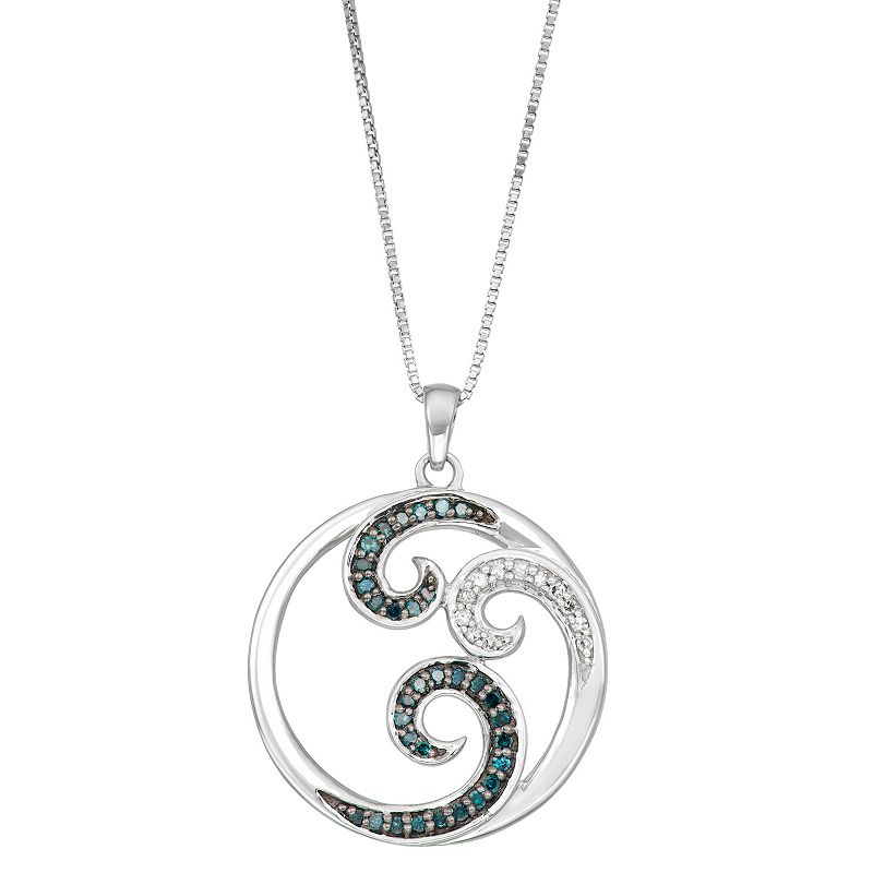Sterling Silver 1/4 Carat T.W. Blue & White Diamond Circle Necklace, Women