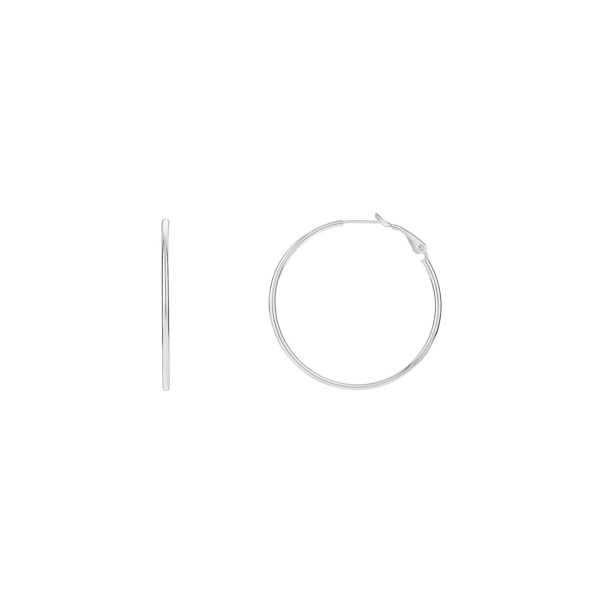 PRIMROSE Sterling Silver Tube Hoop Earrings, Womens, Size: 40 mm