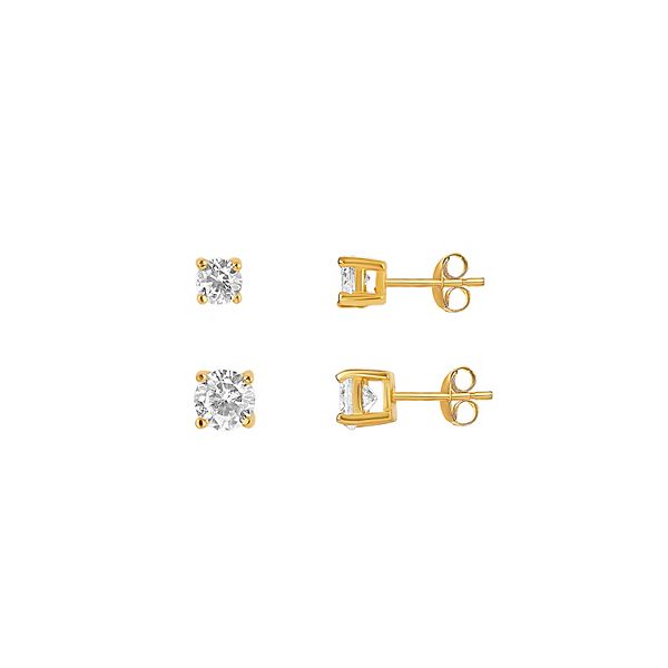 PRIMROSE Sterling Silver Graduated Cubic Zirconia Stud Earring Set - Gold Over Sterling