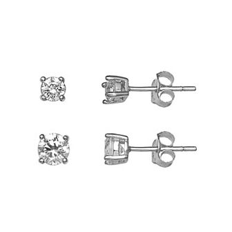 PRIMROSE Sterling Silver Graduated Cubic Zirconia Stud Earring Set
