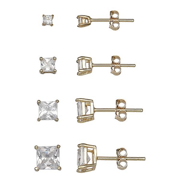Cubic Zirconia & Sterling Silver Graduated Princess-Cut Stud Earrings Set main image 1