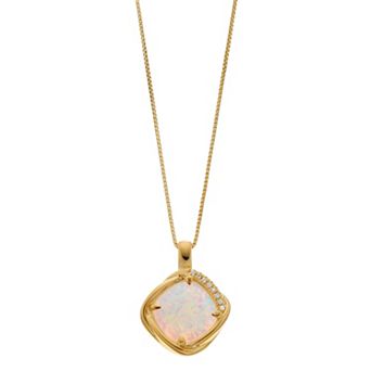 Gemminded 18K Gold over Sterling Silver Lab Created Opal Pendant Necklace with Lab Created White Saphire Accents