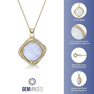 Gemminded 18K Gold over Sterling Silver Lab Created Opal Pendant Necklace with Lab Created White Saphire Accents