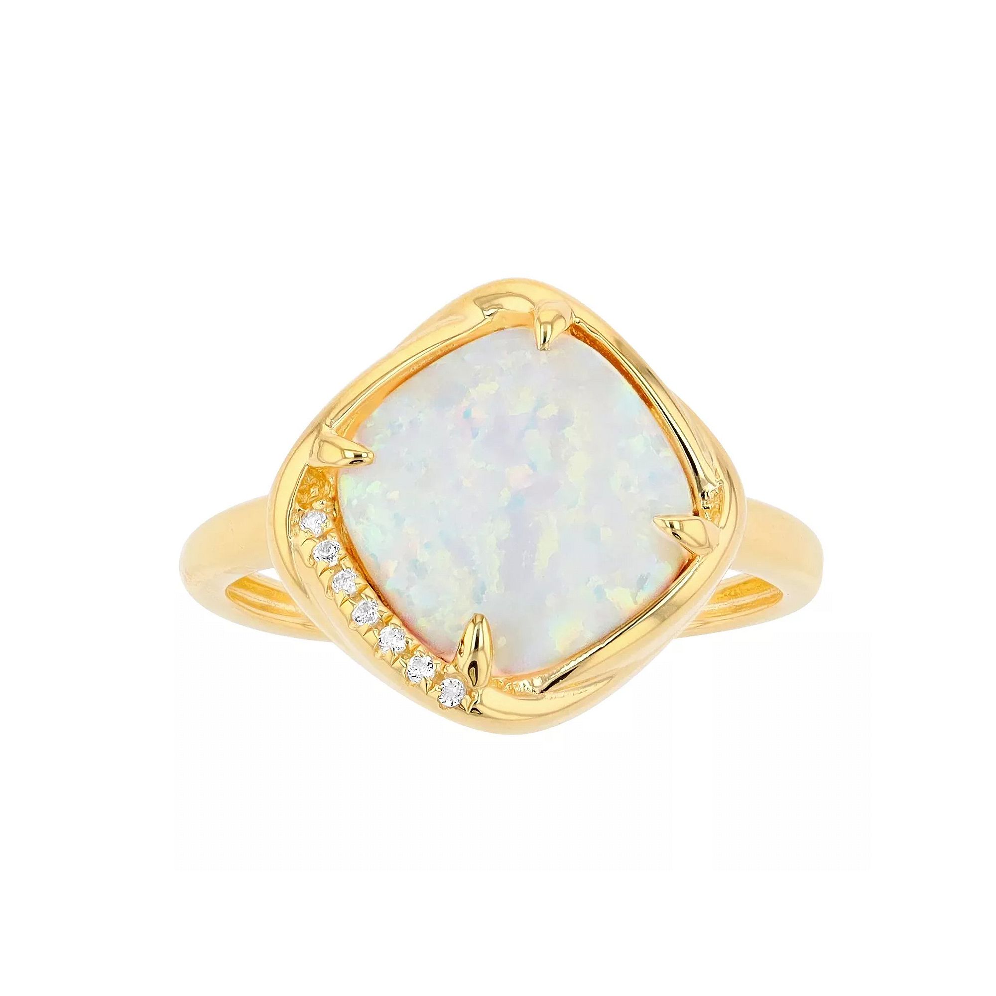 Gemminded 18k Gold over Sterling Silver Lab Created Opal Ring with Lab Crea