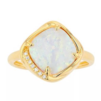Gemminded 18k Gold over Sterling Silver Lab Created Opal Ring with Lab Created White Sapphire Accent