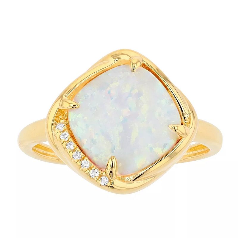 Gemminded 18k Gold over Sterling Silver Lab Created Opal Ring with Lab Crea