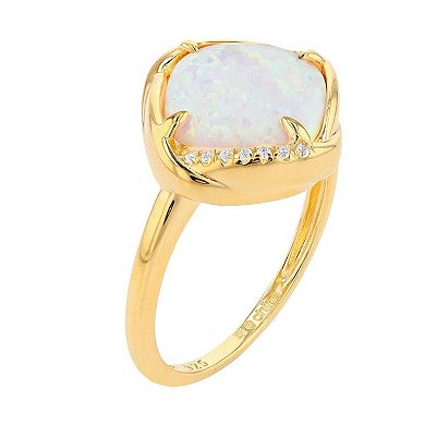Gemminded 18k Gold over Sterling Silver Lab Created Opal Ring with Lab Created White Sapphire Accent