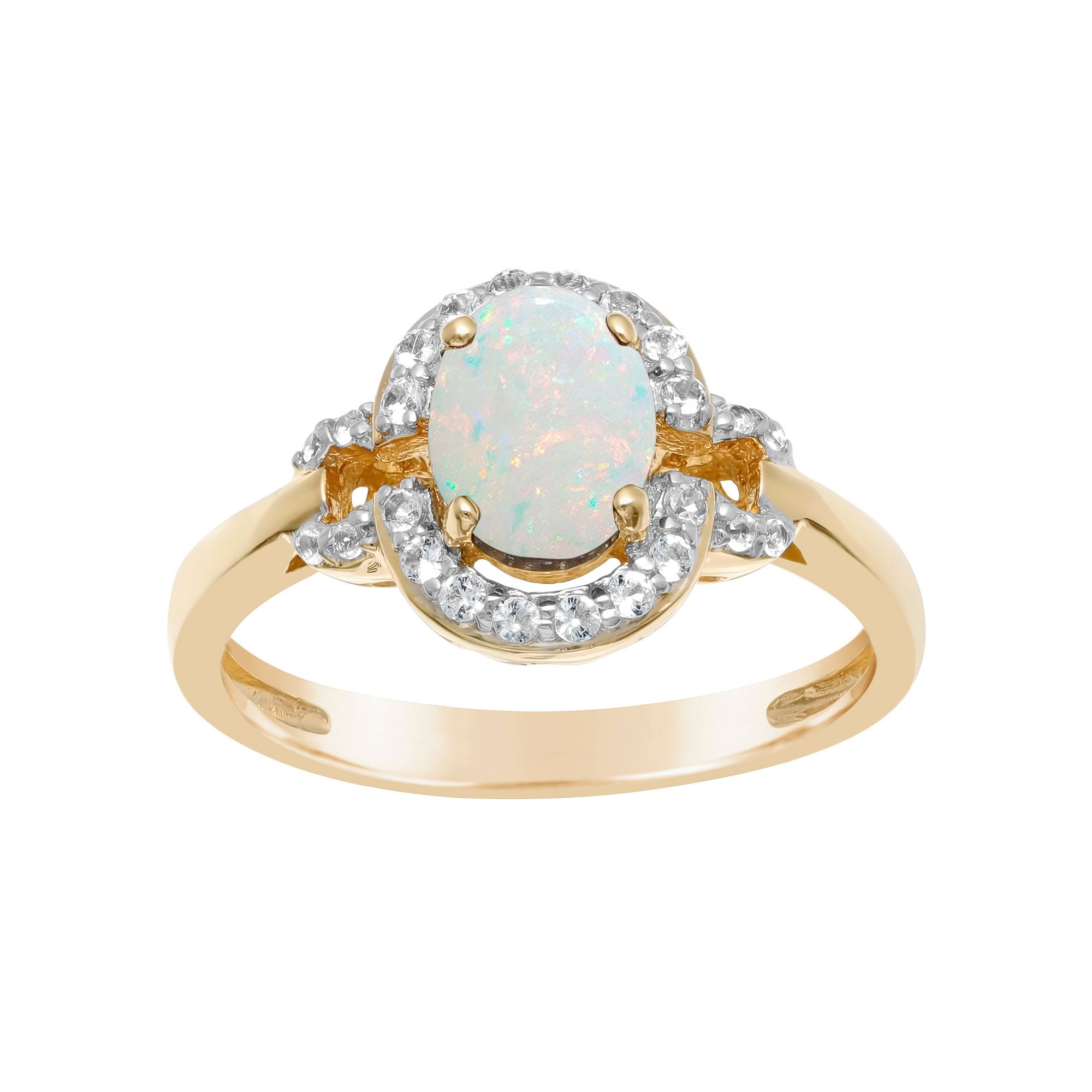 Gemminded 18k Gold over Sterling Silver Oval Lab Created Opal Ring with Lab