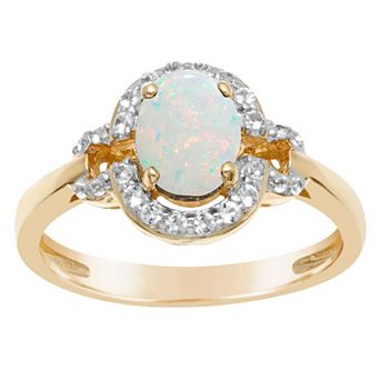 Gemminded 18k Gold over Sterling Silver Oval Lab Created Opal Ring with Lab Created White Sapphire Accent