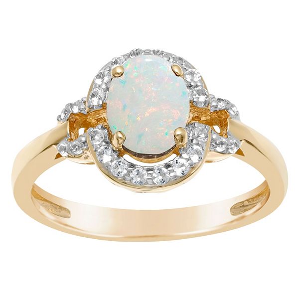 Gemminded 18k Gold over Sterling Silver Oval Lab Created Opal Ring with ...