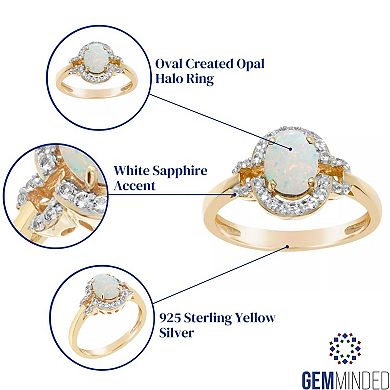 Gemminded 18k Gold over Sterling Silver Oval Lab Created Opal Ring with Lab Created White Sapphire Accent