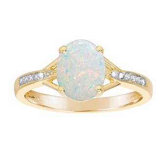 Gemminded 18k Gold over Sterling Silver Oval Lab Created Opal Ring with Diamond Accent
