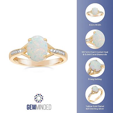 Gemminded 18k Gold over Sterling Silver Oval Lab Created Opal Ring with Diamond Accent