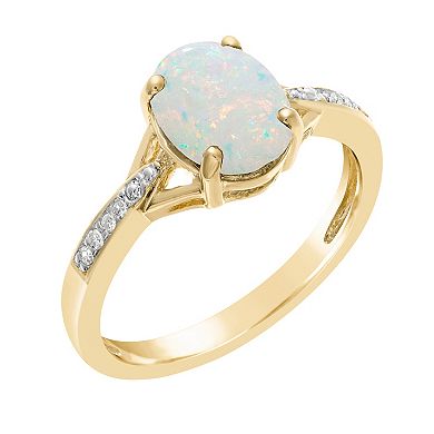 Gemminded 18k Gold over Sterling Silver Oval Lab Created Opal Ring with Diamond Accent