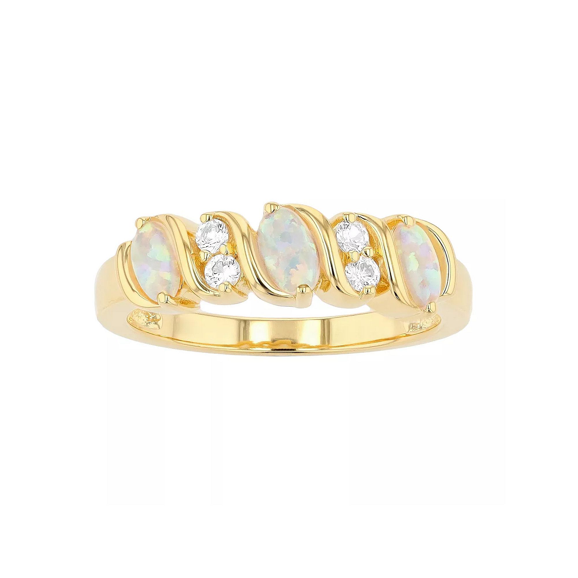 Gemminded 18k Gold over Sterling Silver Lab Created Opal Band Ring with Lab