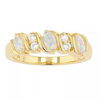 Gemminded 18k Gold over Sterling Silver Lab Created Opal Band Ring with Lab Created White Sapphire Accent
