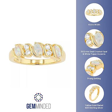 Gemminded 18k Gold over Sterling Silver Lab Created Opal Band Ring with Lab Created White Sapphire Accent