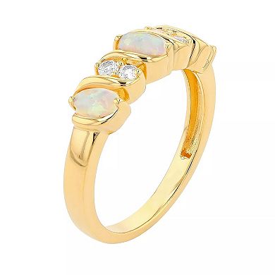 Gemminded 18k Gold over Sterling Silver Lab Created Opal Band Ring with Lab Created White Sapphire Accent