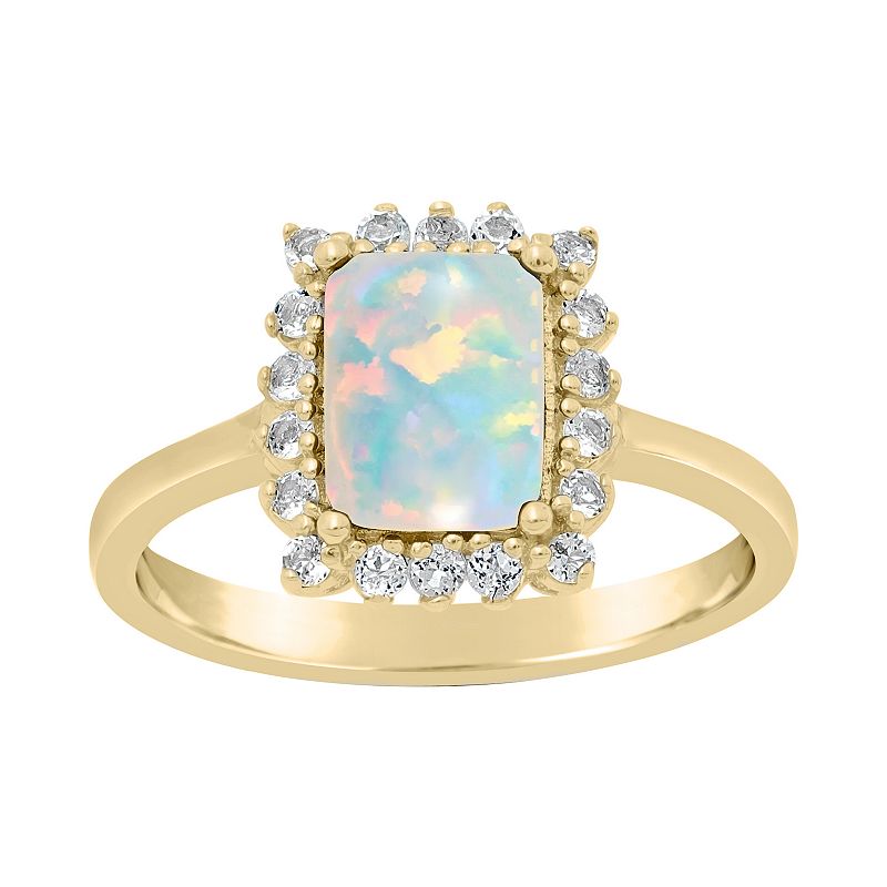 Gemminded 18k Gold over Sterling Silver Cushion Cut Lab Created Opal Ring w