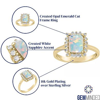 Gemminded 18k Gold over Sterling Silver Cushion Cut Lab Created Opal Ring with Lab Created White Sapphire Accent
