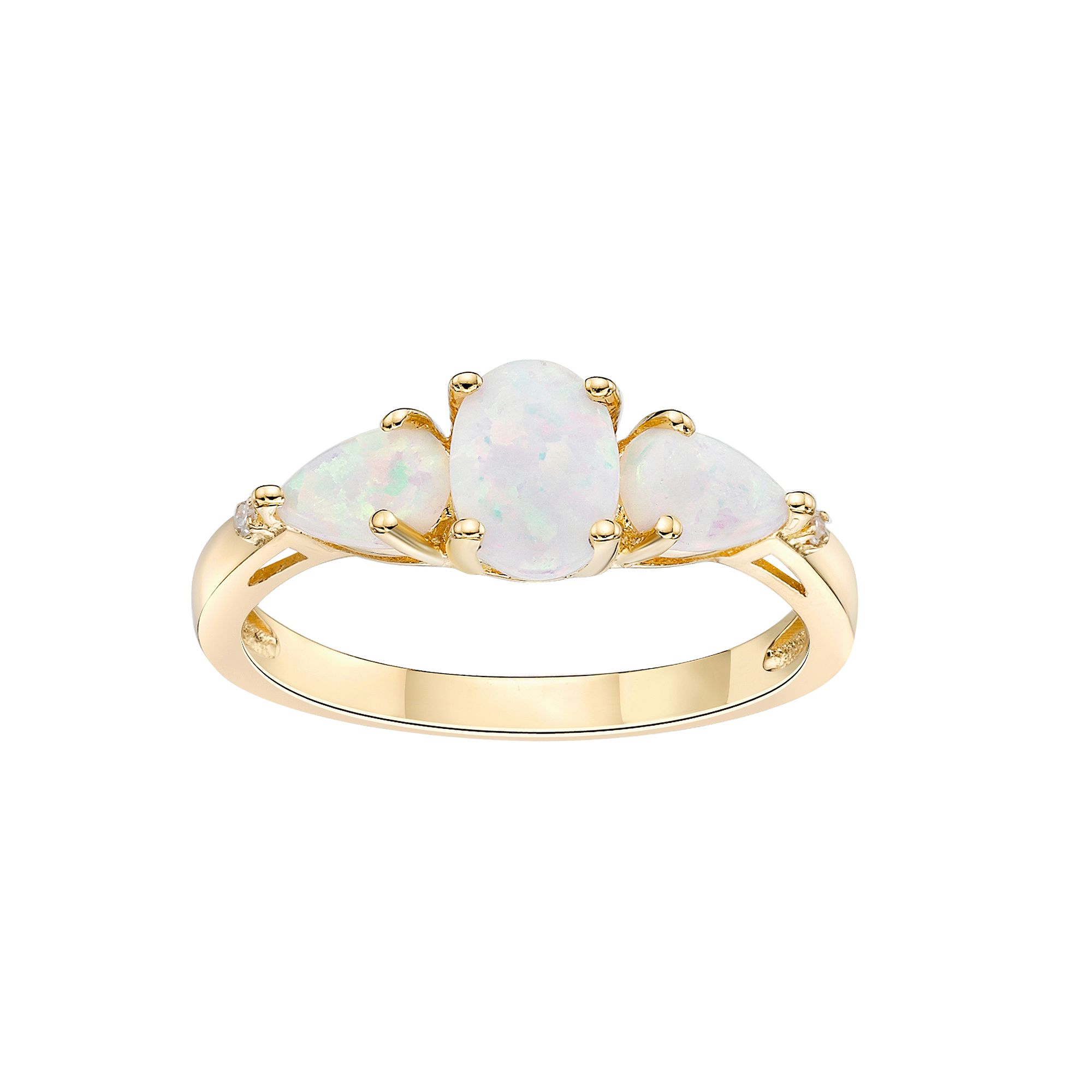Gemminded 18k Gold Over Silver Lab-Created Opal & Diamond Accent 3-Stone Ri