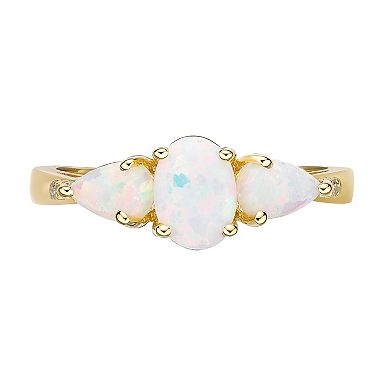 Gemminded 18k Gold over Sterling Silver Oval & Teardrop Lab Created Opal Ring with Diamond Accent