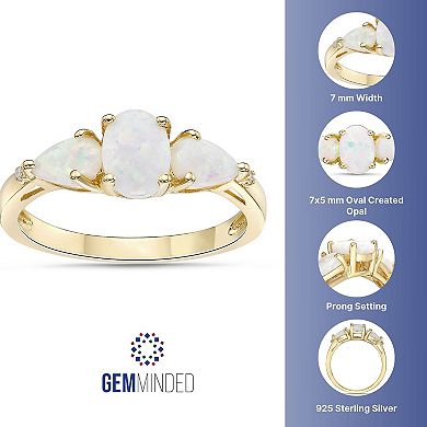 Gemminded 18k Gold over Sterling Silver Oval & Teardrop Lab Created Opal Ring with Diamond Accent