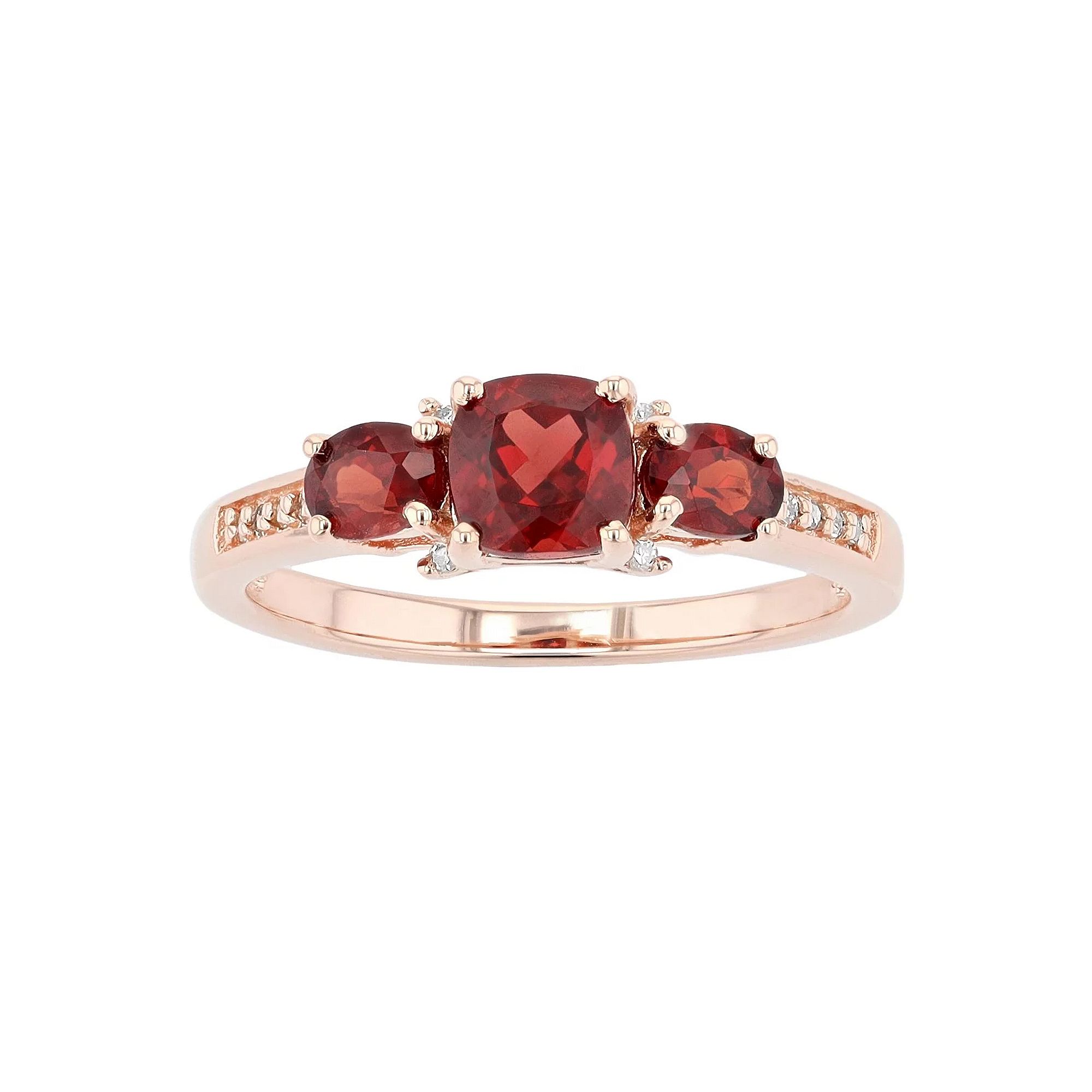 Gemminded 18k Rose Gold Over Silver Garnet & Diamond Accent 3-Stone Ring, W