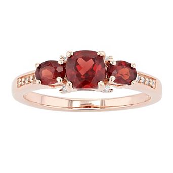 Gemminded 18k Rose Gold Over Silver Garnet & Diamond Accent 3-Stone Ring