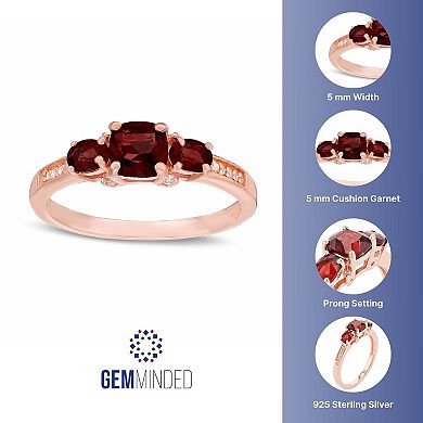Gemminded 18k Tose Gold over Sterling Silver 3-Stone Garnet Ring with Diamond Accent