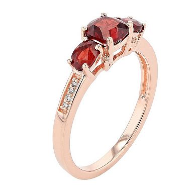 Gemminded 18k Tose Gold over Sterling Silver 3-Stone Garnet Ring with Diamond Accent