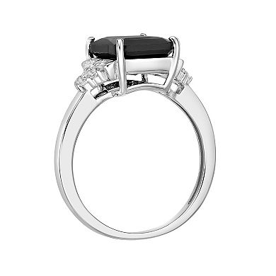 Gemminded Sterling Silver Baguette Cut Onyx & White Topaz Ring