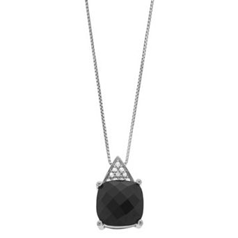 Gemminded Sterling Silver Onyx Pendant Necklace with White Topaz Accents