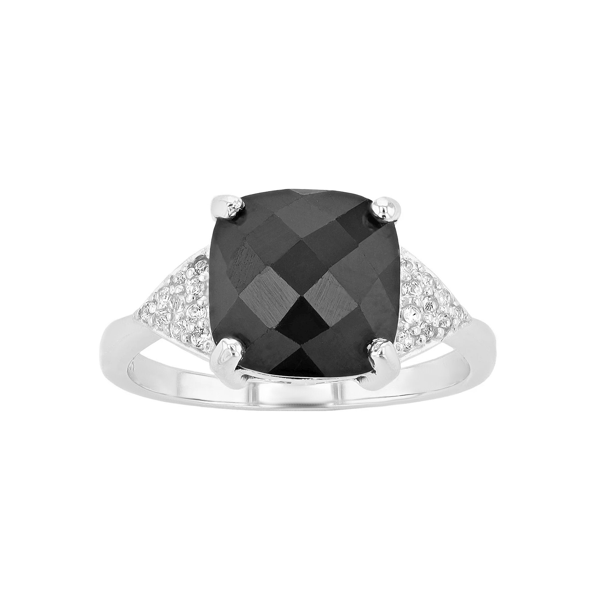 Gemminded Sterling Silver Cushion Cut Onyx & White Topaz Ring, Womens, Siz