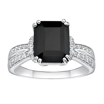 Gemminded Sterling Silver Emerald Cut Onyx & White Topaz Ring
