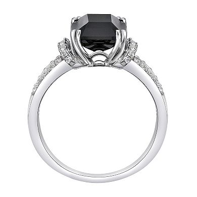 Gemminded Sterling Silver Emerald Cut Onyx & White Topaz Ring