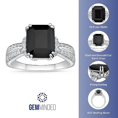 Gemminded Sterling Silver Emerald Cut Onyx & White Topaz Ring