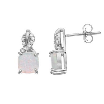Gemminded Sterling Silver Lab-Created White Opal & Diamond Accent Earrings