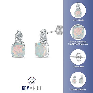 Gemminded Sterling Silver Lab-Created White Opal & Diamond Accent Earrings