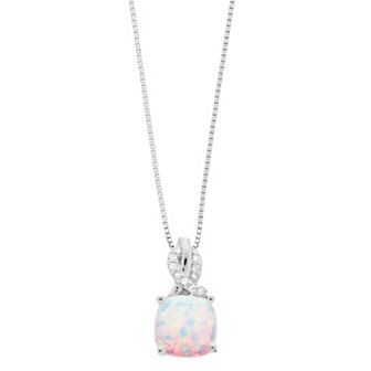 Gemminded Sterling Silver Lab-Created White Opal & Diamond Accent Pendant Necklace