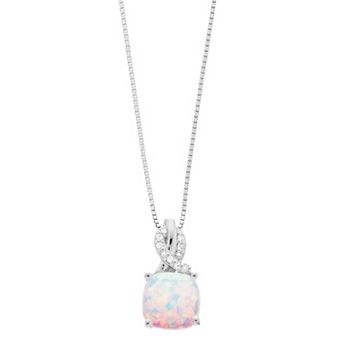Gemminded Sterling Silver Lab-Created White Opal & Diamond Accent Pendant Necklace