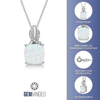 Gemminded Sterling Silver Lab-Created White Opal & Diamond Accent Pendant Necklace