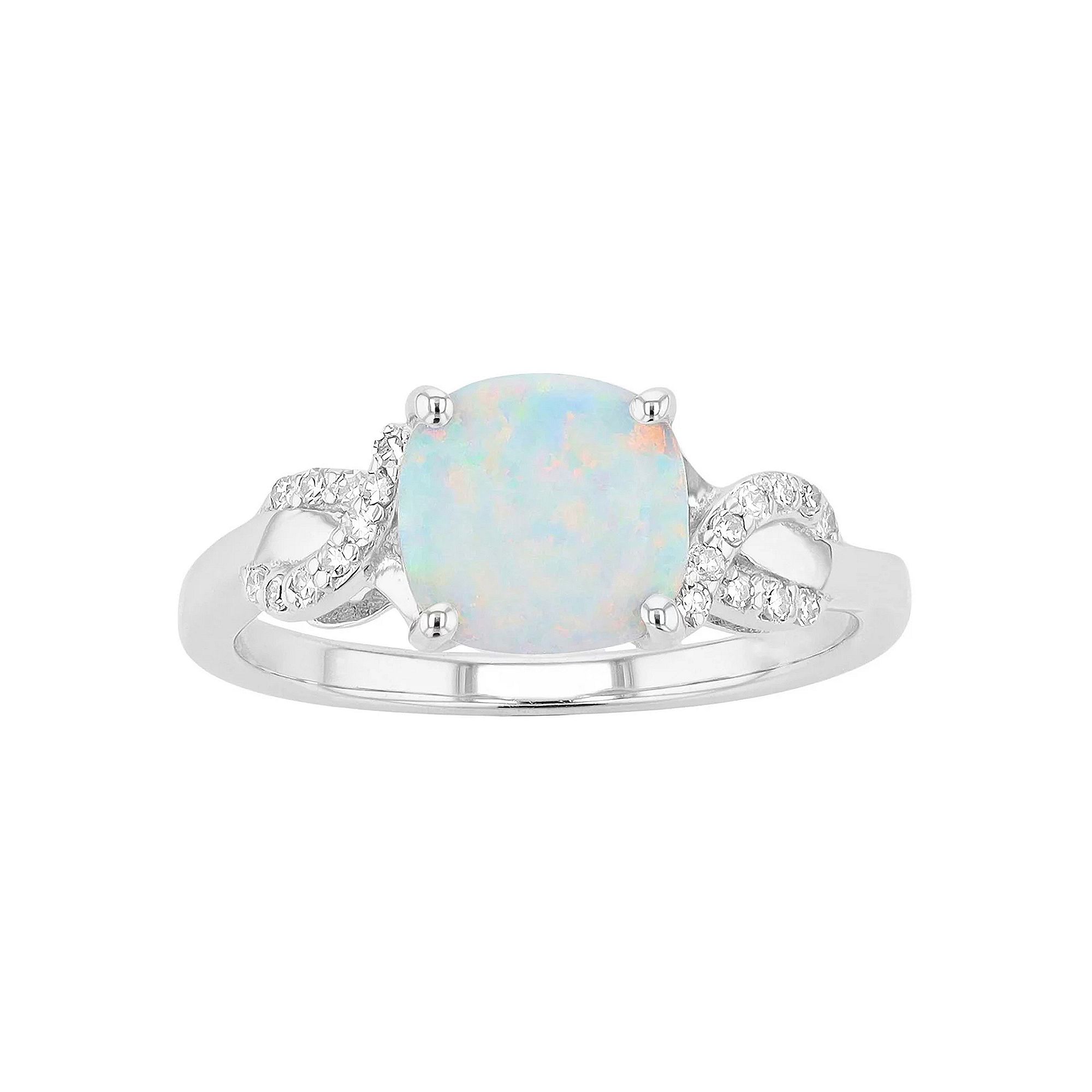 Gemminded Sterling Silver Lab-Created White Opal & 1/10 Carat T.W. Diamond 
